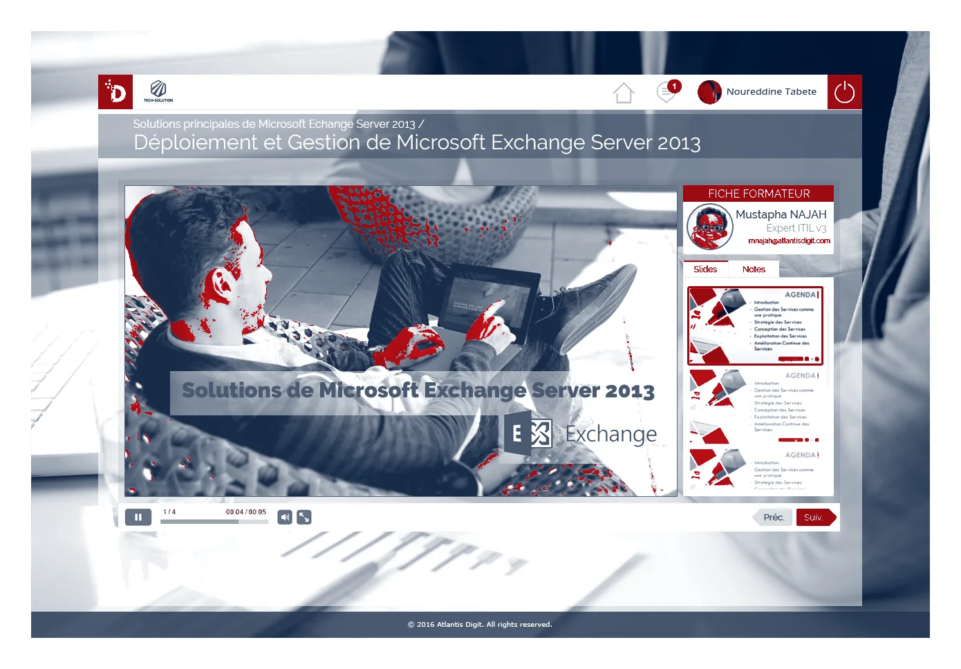 Capture du lecteur de cours de la plateforme e-Learning